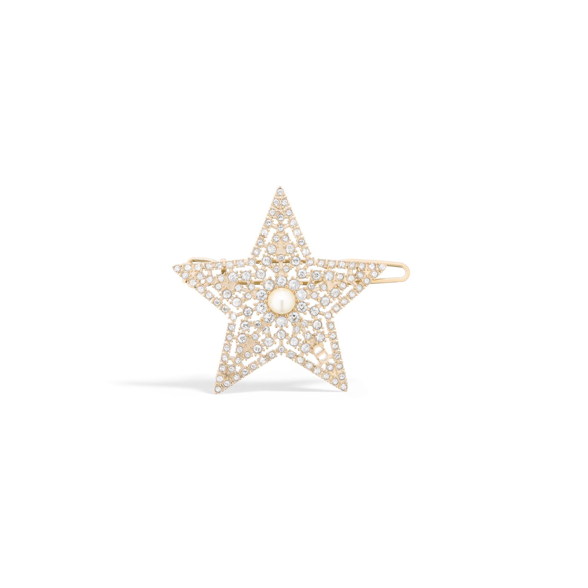 Nuit Étoilée 发夹 浅金色饰面金属、白色树脂珠饰和银色调晶体装饰 E01